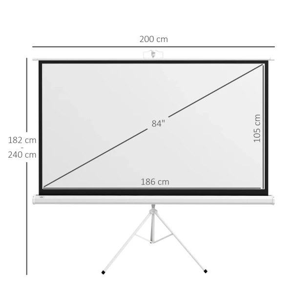 Beamer scherm met statief 186 x 105 cm 84 inch 16:9 hd 4k rollo scherm 4