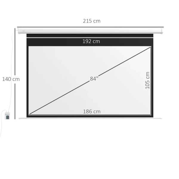 Beamer scherm, projectiescherm, 16:9, 84 inch, afstandsbediening, motor 4