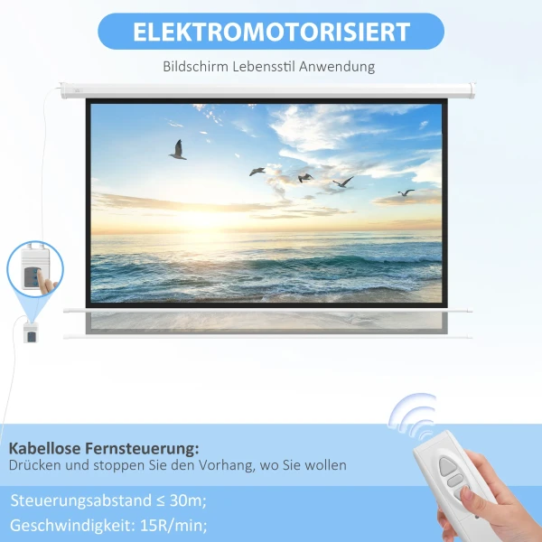 Beamer scherm, projectiescherm, 16:9, 84 inch, afstandsbediening, motor 5