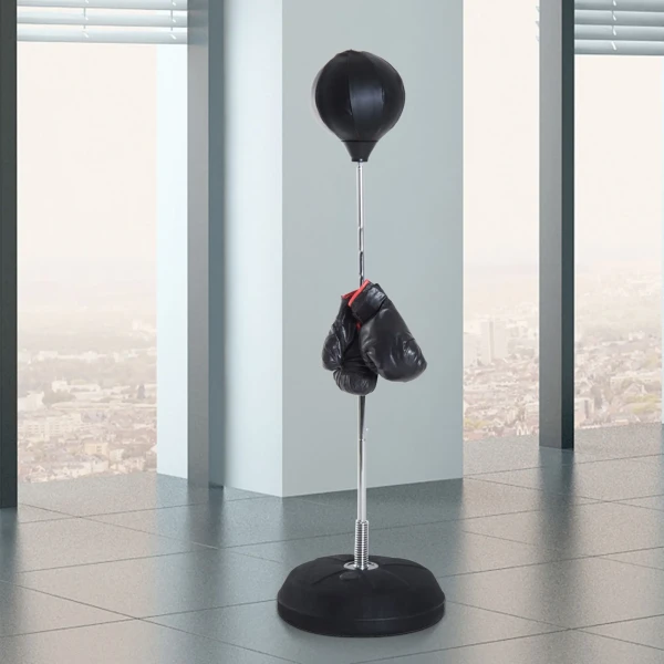 Boxset met punchingball, in hoogte verstelbaar, incl. bokshandschoenen, 126 144cm, zwart 2
