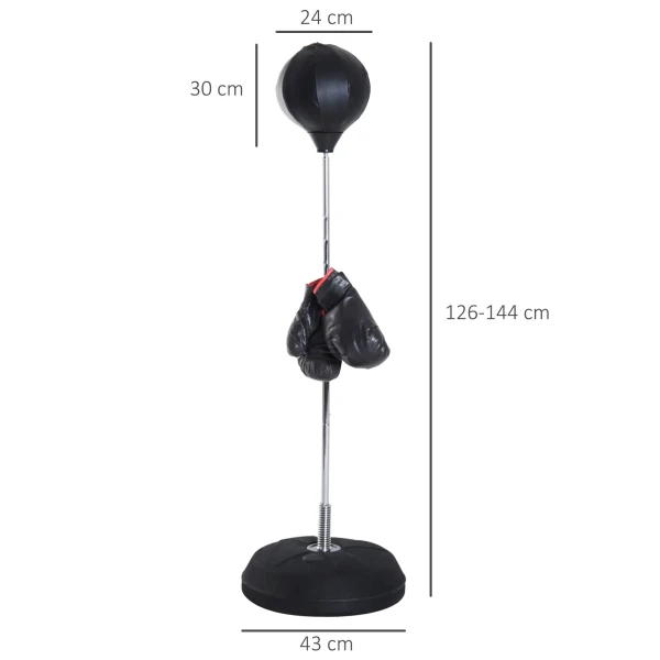 Boxset met punchingball, in hoogte verstelbaar, incl. bokshandschoenen, 126 144cm, zwart 4