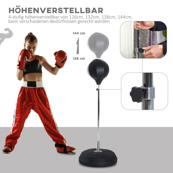 Boxset met punchingball, in hoogte verstelbaar, incl. bokshandschoenen, 126 144cm, zwart 5