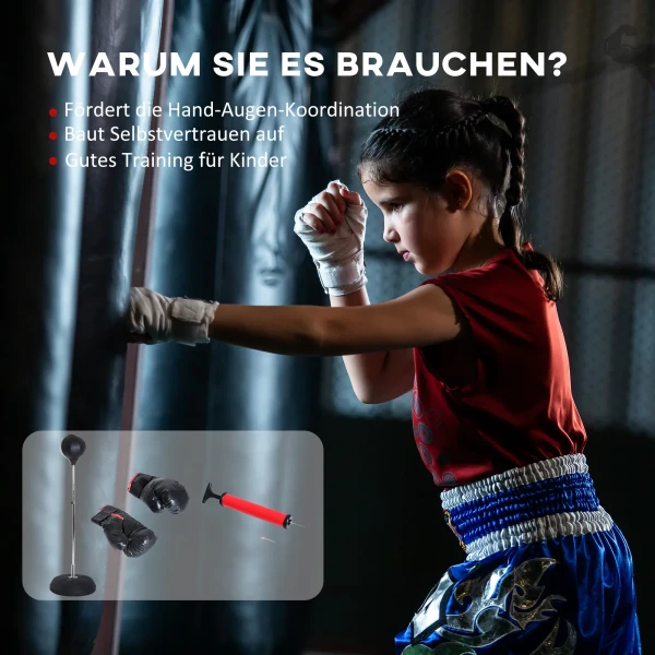 Boxset met punchingball, in hoogte verstelbaar, incl. bokshandschoenen, 126 144cm, zwart 6