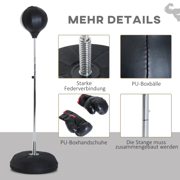 Boxset met punchingball, in hoogte verstelbaar, incl. bokshandschoenen, 126 144cm, zwart 8