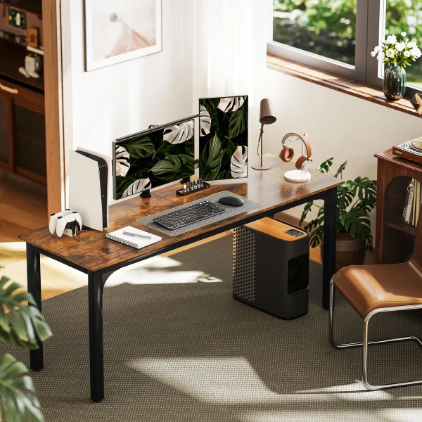 Bureau, computertafel, rustiek ontwerp, veel ruimte, spaanplaat, bruin 2