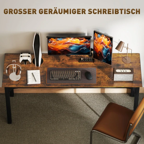 Bureau, computertafel, rustiek ontwerp, veel ruimte, spaanplaat, bruin 5