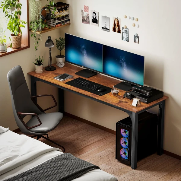 Bureau, computertafel, rustiek ontwerp, veel ruimte, spaanplaat, bruin 8