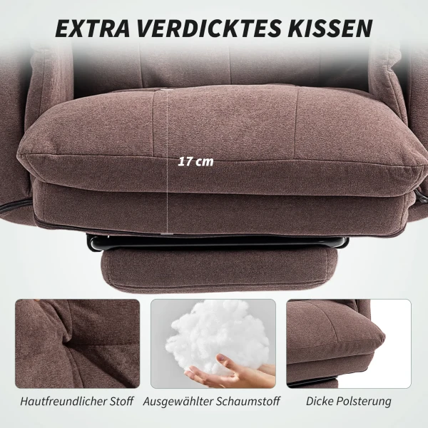 Bureaustoel met verstelbare rugleuning, rolbare gestoffeerde stoel, gestoffeerde fauteuil, in hoogte verstelbaar, staal, bruin 7