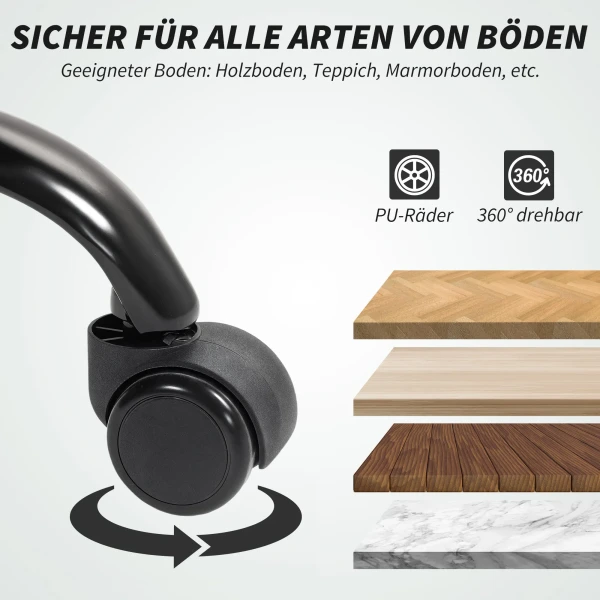 Bureaustoel met verstelbare rugleuning, rolbare gestoffeerde stoel, gestoffeerde fauteuil, in hoogte verstelbaar, staal, bruin 9