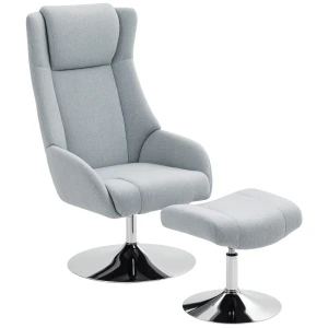 Draaibare gestoffeerde stoel met voetenbank, verstelbaar, gestoffeerde fauteuil met armleuningen, voor woonkamer, slaapkamer, grijs 1