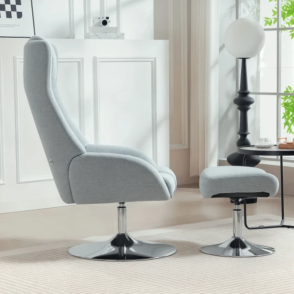 Draaibare gestoffeerde stoel met voetenbank, verstelbaar, gestoffeerde fauteuil met armleuningen, voor woonkamer, slaapkamer, grijs 10