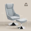 Draaibare gestoffeerde stoel met voetenbank, verstelbaar, gestoffeerde fauteuil met armleuningen, voor woonkamer, slaapkamer, grijs 4