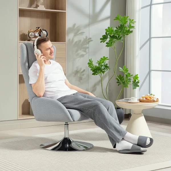 Draaibare gestoffeerde stoel met voetenbank, verstelbaar, gestoffeerde fauteuil met armleuningen, voor woonkamer, slaapkamer, grijs 9