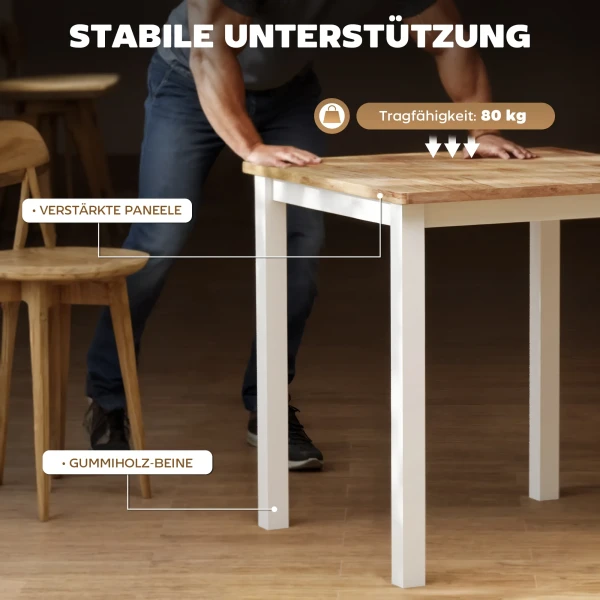 Eettafel van rubberhout, geschikt voor maximaal 4 personen, natuurhout 8