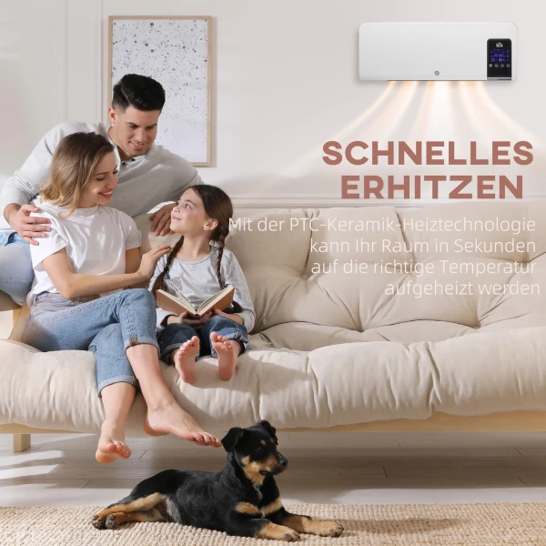 Elektrische verwarming, wandmontage, schommelfunctie, 2 modi, timer, led display, wit 10