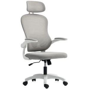 Ergonomische bureaustoel met netstof rugleuning, in hoogte verstelbaar, inklapbare armleuningen, 5 wielen, kantelfunctie, grijs 1