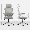 Ergonomische bureaustoel met netstof rugleuning, in hoogte verstelbaar, inklapbare armleuningen, 5 wielen, kantelfunctie, grijs 4