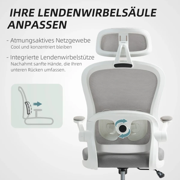 Ergonomische bureaustoel met netstof rugleuning, in hoogte verstelbaar, inklapbare armleuningen, 5 wielen, kantelfunctie, grijs 6