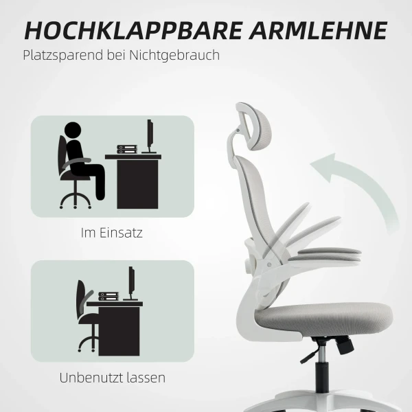 Ergonomische bureaustoel met netstof rugleuning, in hoogte verstelbaar, inklapbare armleuningen, 5 wielen, kantelfunctie, grijs 9