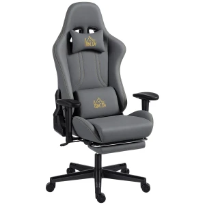 Ergonomische gaming stoel met 3d armleuningen, verstelbaar, rolbare bureaustoel met lendensteun, grijs 1