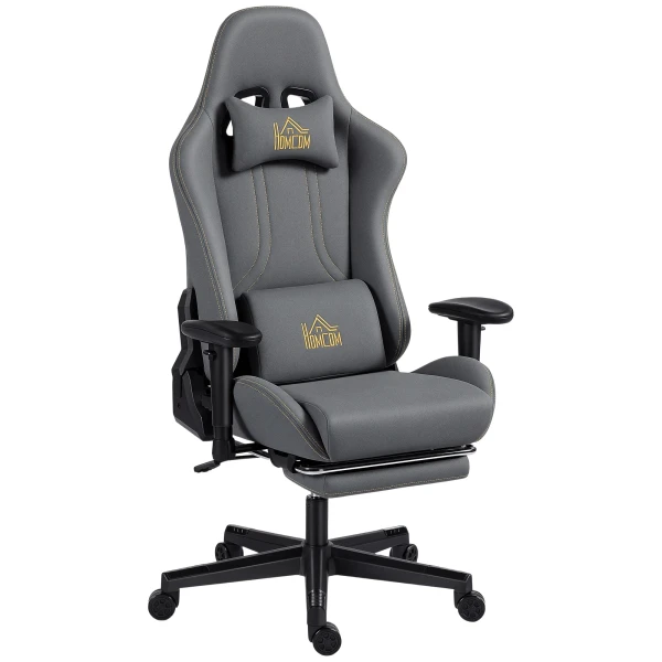 Ergonomische gaming stoel met 3d armleuningen, verstelbaar, rolbare bureaustoel met lendensteun, grijs 1
