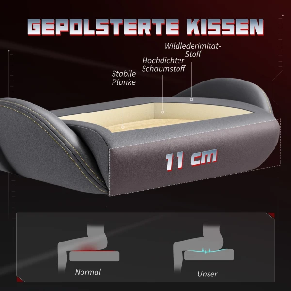 Ergonomische gaming stoel met 3d armleuningen, verstelbaar, rolbare bureaustoel met lendensteun, grijs 6