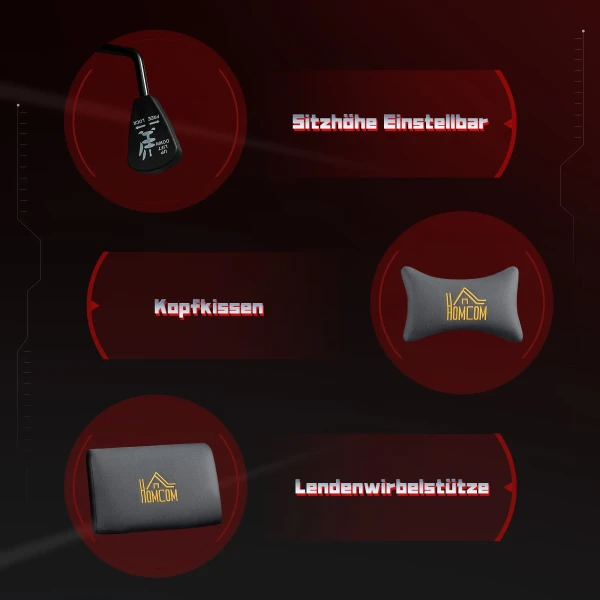 Ergonomische gaming stoel met 3d armleuningen, verstelbaar, rolbare bureaustoel met lendensteun, grijs 9