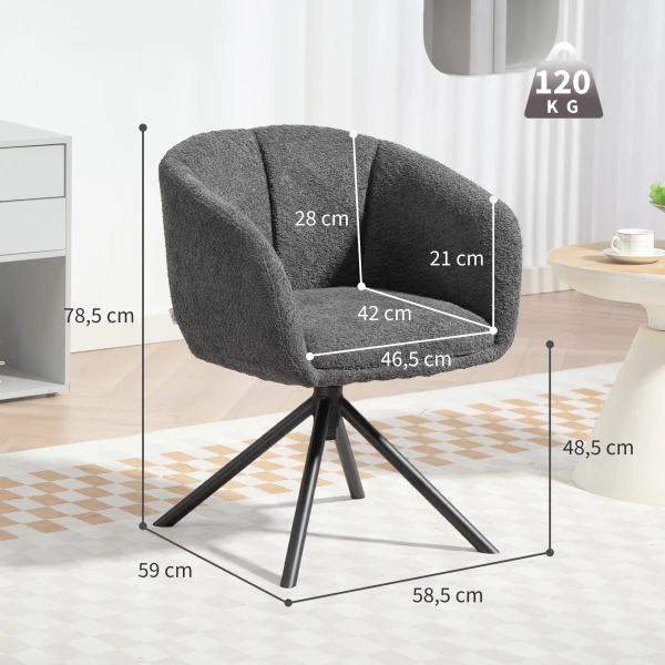 Fauteuil, gestoffeerde stoel met comfortabele zitschaal, draaibaar, knusse bekleding, tot 120 kg, donkergrijs 4