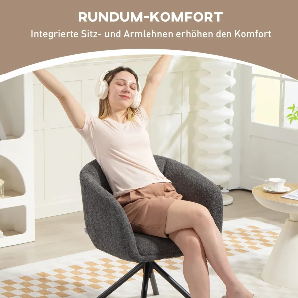 Fauteuil, gestoffeerde stoel met comfortabele zitschaal, draaibaar, knusse bekleding, tot 120 kg, donkergrijs 6
