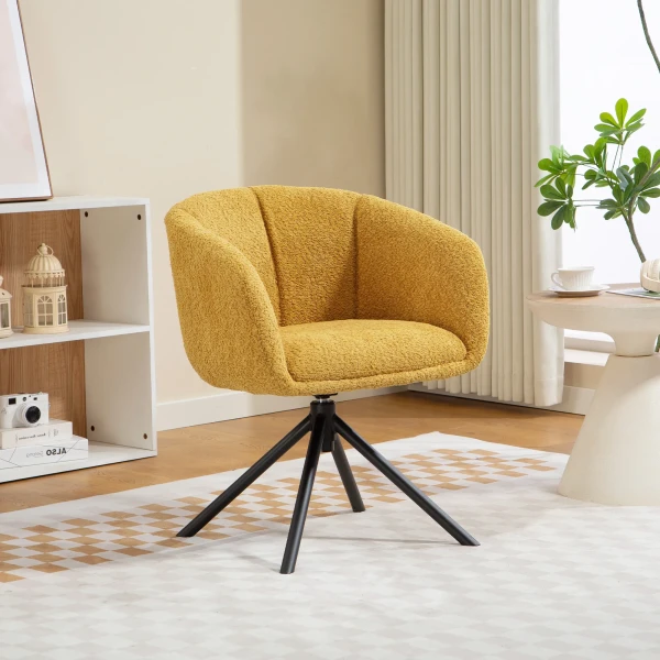 Fauteuil, gestoffeerde stoel met comfortabele zitschaal, draaibaar, knusse bekleding, tot 120 kg, geel 2