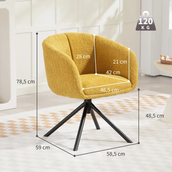 Fauteuil, gestoffeerde stoel met comfortabele zitschaal, draaibaar, knusse bekleding, tot 120 kg, geel 4