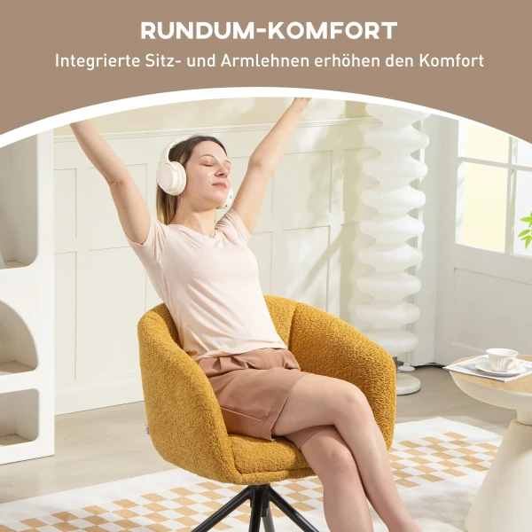Fauteuil, gestoffeerde stoel met comfortabele zitschaal, draaibaar, knusse bekleding, tot 120 kg, geel 6