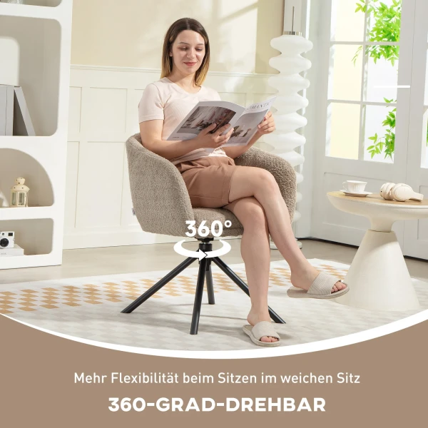Fauteuil, gestoffeerde stoel met comfortabele zitschaal, draaibaar, knusse bekleding, tot 120 kg, lichtbruin 5