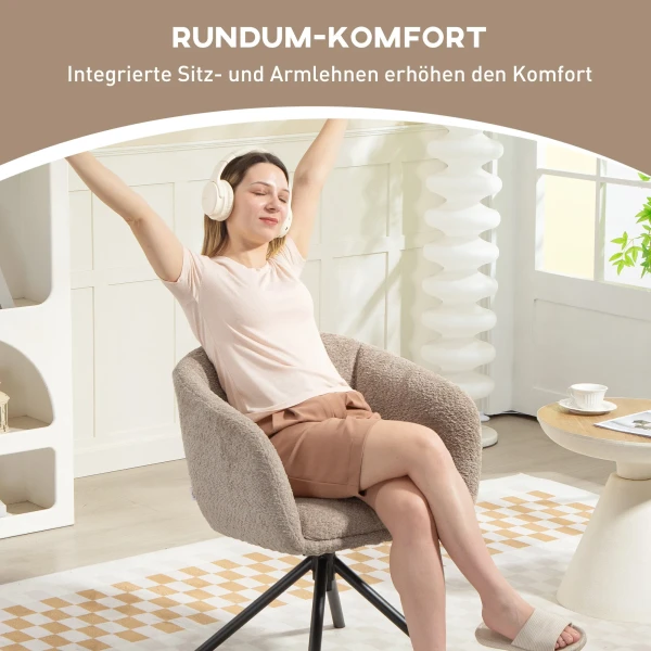 Fauteuil, gestoffeerde stoel met comfortabele zitschaal, draaibaar, knusse bekleding, tot 120 kg, lichtbruin 6