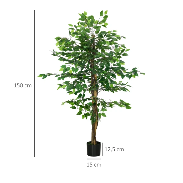 Ficusboom kunstplant, levensecht, 150 cm hoog, met pot, groen 4