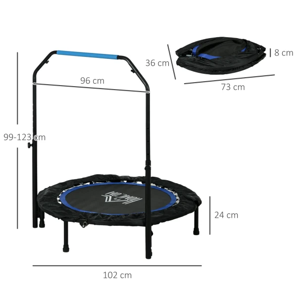 Fitness trampoline, opvouwbaar, verstelbare handgreep, Ø102x123h cm, tot 100 kg, zwart/blauw 4