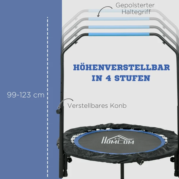 Fitness trampoline, opvouwbaar, verstelbare handgreep, Ø102x123h cm, tot 100 kg, zwart/blauw 5