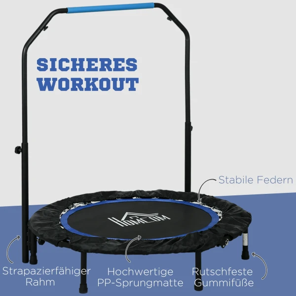 Fitness trampoline, opvouwbaar, verstelbare handgreep, Ø102x123h cm, tot 100 kg, zwart/blauw 7