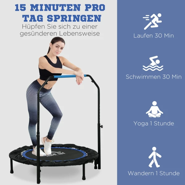 Fitness trampoline, opvouwbaar, verstelbare handgreep, Ø102x123h cm, tot 100 kg, zwart/blauw 8