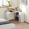 Flexibele bureau, 2 laags kast, lade, open vakken, hout, wit 8