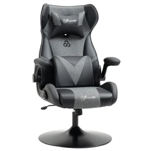 Gaming stoel, in hoogte verstelbaar & draaibaar, kunstlederen bekleding, inklapbare armleuningen, zwart+grijs 1