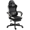 Gaming stoel met voetensteun, computerstoel met hoofdsteun & kussen, kunstlederen bekleding, draaibaar, in hoogte verstelbaar, metaal, kunststof, zwart+wit 1