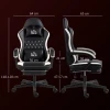 Gaming stoel met voetensteun, computerstoel met hoofdsteun & kussen, kunstlederen bekleding, draaibaar, in hoogte verstelbaar, metaal, kunststof, zwart+wit 4