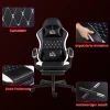 Gaming stoel met voetensteun, computerstoel met hoofdsteun & kussen, kunstlederen bekleding, draaibaar, in hoogte verstelbaar, metaal, kunststof, zwart+wit 8