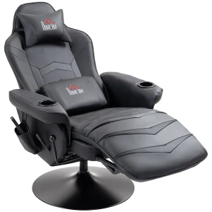 Gamingstoel, massagefunctie, kantelbare rugleuning, voetensteun, tot 120 kg, stalen frame, kunstleer, zwart 1