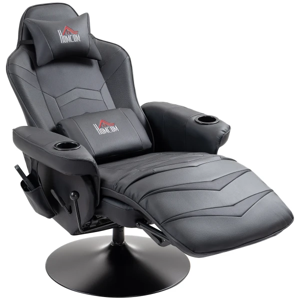 Gamingstoel, massagefunctie, kantelbare rugleuning, voetensteun, tot 120 kg, stalen frame, kunstleer, zwart 1