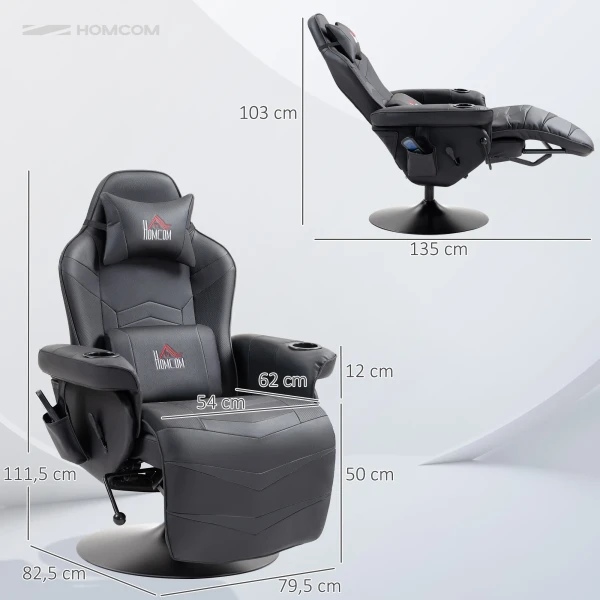 Gamingstoel, massagefunctie, kantelbare rugleuning, voetensteun, tot 120 kg, stalen frame, kunstleer, zwart 4