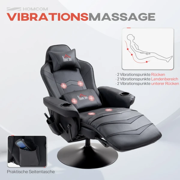Gamingstoel, massagefunctie, kantelbare rugleuning, voetensteun, tot 120 kg, stalen frame, kunstleer, zwart 5