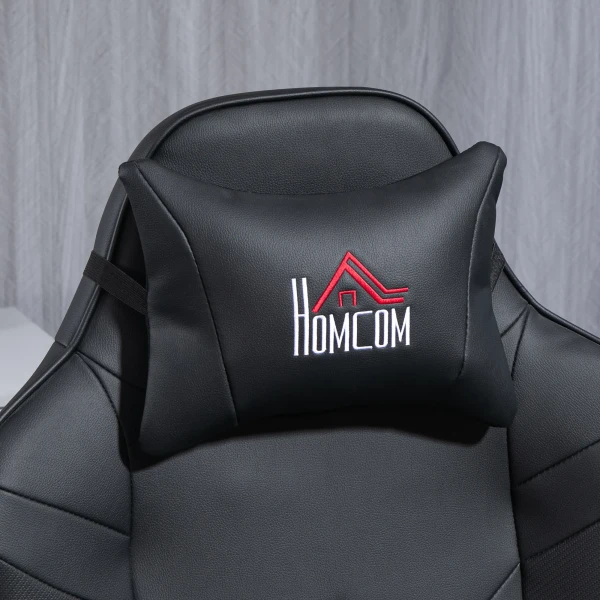Gamingstoel, massagefunctie, kantelbare rugleuning, voetensteun, tot 120 kg, stalen frame, kunstleer, zwart 8