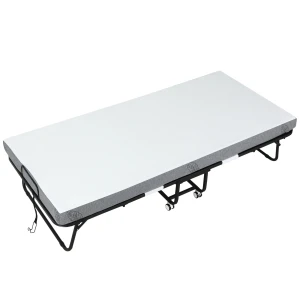 Gastenbed, vouwbed, reisbed met wielen, matras, staal, wit+zwart 1